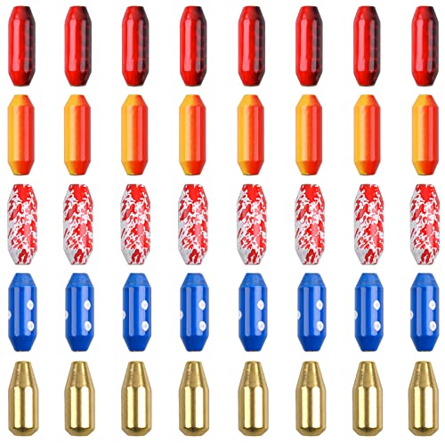 Fishing Spinner Lure Bodies, 40pcs Fishing Sinker Weights Brass Painted Spinner Lure Body Spinnerbait Making Supplies Parts Bullet Slip Sinker DIY Inline Spinnerbait Making Kit