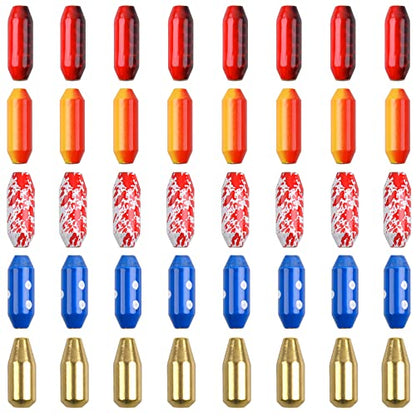 Fishing Spinner Lure Bodies, 40pcs Fishing Sinker Weights Brass Painted Spinner Lure Body Spinnerbait Making Supplies Parts Bullet Slip Sinker DIY Inline Spinnerbait Making Kit