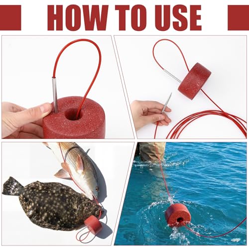Soulchen Heavy-Duty Fishing Stringer with Float, Fish Stringer System - 15 ft 550 Lbs Fishing Holder Line Threader Rack Kit with Metal Threading Needle for Freshwater Saltwater
