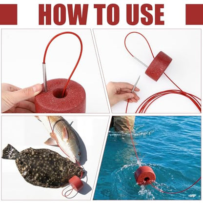 Soulchen Heavy-Duty Fishing Stringer with Float, Fish Stringer System - 15 ft 550 Lbs Fishing Holder Line Threader Rack Kit with Metal Threading Needle for Freshwater Saltwater