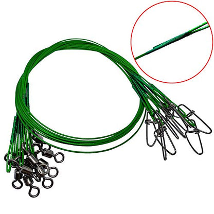 Wire Fishing Leaders Saltwater 100 Lbs Heavy Duty Fishing Wire Leader Line with Swivles Snap - color: Green-30 PCS
