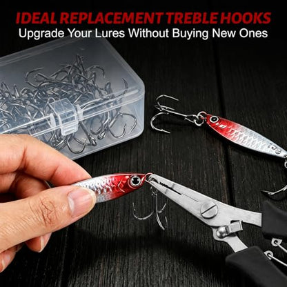 Fishing Treble Hooks 50PCS, 5X Strong High Carbon Steel, Ultra Sharp Barbed Round Bend, Rustproof Replacement Hooks for Bass Trout, Saltwater & Freshwater, Sizes #6#4#2 - size: #2 * 50PCS
