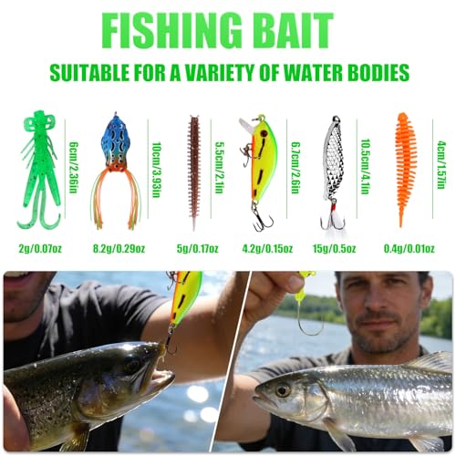 Fishing Lures Kit,Bass Fishing Tackle Set Including Soft Baits Jig Heads Hooks Weights, Complete Freshwater Lure Kit for Bass Trout Walleye Panfish