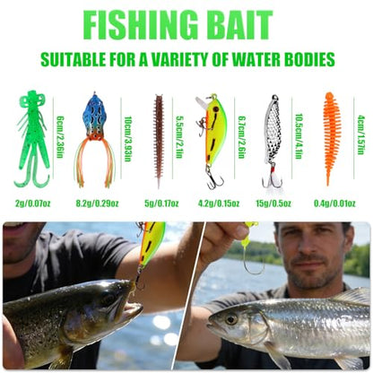 Fishing Lures Kit,Bass Fishing Tackle Set Including Soft Baits Jig Heads Hooks Weights, Complete Freshwater Lure Kit for Bass Trout Walleye Panfish