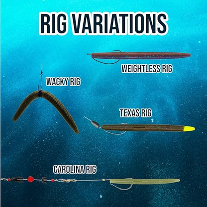 Reaction Tackle Wacky Worms, 5.5 Inch Salt Impregnated Soft Plastic Stick Bait Bass Fishing Lures for Finesse, Wacky, Neko, Texas and Carolina Rigs, 24 Pack - color: Green Pumpkin Red Flake