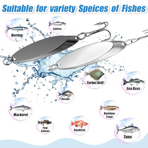 HESTYA Fishing Lures Spoons Saltwater Treble Trout Lures Hard Metal Spinner Baits 5 Sizes Casting Spoon Hooks for Salmon Bass in 1/5 1/4 3/8 1/2 3/4 oz - color: Silver, Black