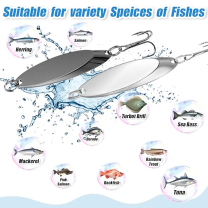HESTYA Fishing Lures Spoons Saltwater Treble Trout Lures Hard Metal Spinner Baits 5 Sizes Casting Spoon Hooks for Salmon Bass in 1/5 1/4 3/8 1/2 3/4 oz - color: Silver, Black