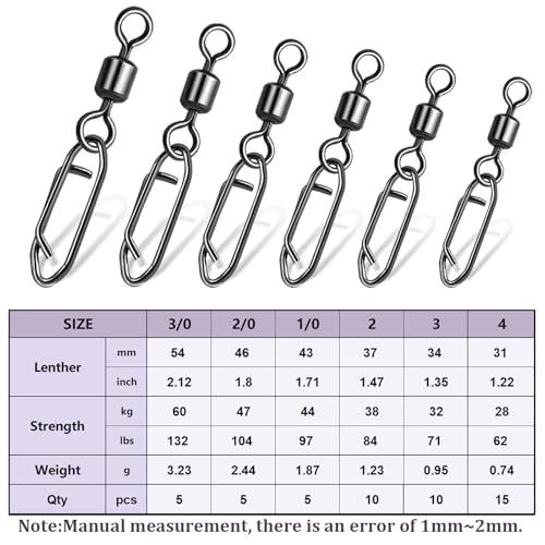 50Pcs High Strength Fishing Swivels | Ball Bearing Snap Swivels with Stainless Steel| Saltwater/Freshwater Quick-Change Snap Swivels for Catfishing Tackle,Lures - size: Black Rolling Swivel 50 Set_3/0# to 4#