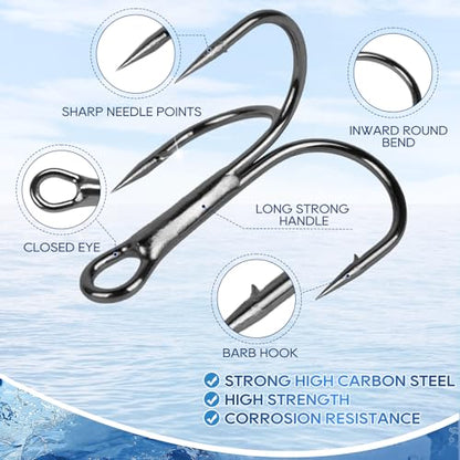 UCEC Fishing Hooks Treble Hooks Kit for Saltwater Freshwater, High Carbon Steel Strong Sharp Round Bend for Catfish Trout Hard Baits Lures, Size #1#2#4#6#8#10#12#14 110/50/210 Pack with Split Rings - style: 150pcs,#1 #2 #4 #6 #8 #10