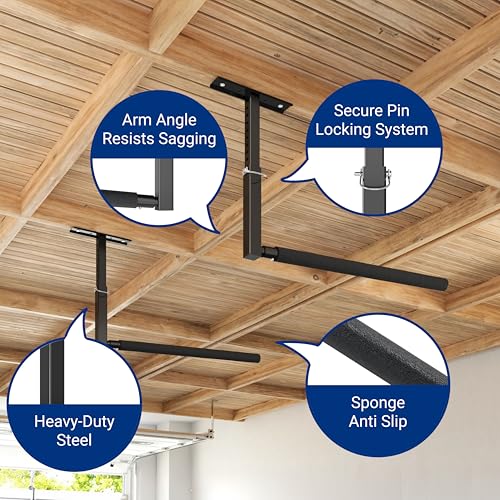 FLEXIMOUNTS Adjustable Overhead Ladder Rack, Garage Ceiling Storage Rack, Ladder Storage Organizer, 35" Extended Arms, 90 lbs Per Arm Heavy Duty Steel Rack for Kayak, Surfboard & Tools - size: Single