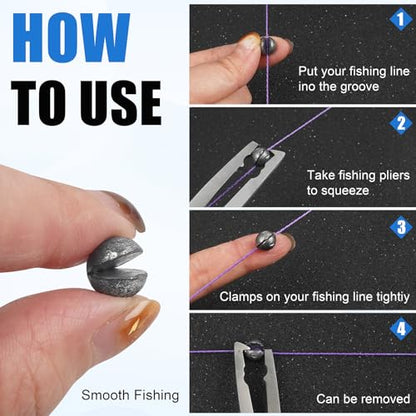 Removable Split Shot Fishing Weights, Fly Fishing Line Sinkers Reusable Clip On Weights Freshwater Saltwater Fishing Sinkers - style: 2g-100pcs