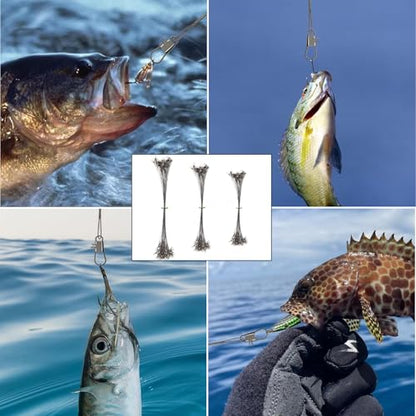 Stainless Steel Fishing Wire Leaders, Black Coated & Uncoated Options, Heavy Strength 31–100LB, 6–21in Multi Sizes with Rolling Swivels Snaps for Salt Fresh Water Shark Pike Barracuda - color: 7.87in -50pcs(31LB)