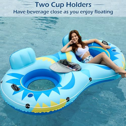 Jasonwell Inflatable River Tube Float - 2 Person Heavy Duty River Float Pool Floats with Removable Cooler Lake Water Tubes for Floating River Raft Lounge Floatie with 2 Cup Holders for Adults (SB) - style: Owl-Blue