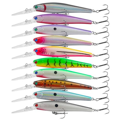OROOTL Minnow Jerkbait Fishing Lures, 10pcs Deep Diving Jerk Baits Kit Saltwater Trolling Lures Lifelike Swimbaits Hard Lure for Bass Trout Walleye Bluefish Saltwater Freshwater