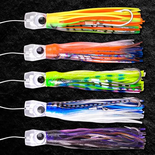 Saltwater Fishing Lures 6/9inch Trolling Lures for Marlin Mahi Tuna Dolphin Shark Big Game Deep Sea Fishing Baits Squid Skirts Rigged Hooks Ocean Gear Tackle - color: Green-1pcs, size: 9inch