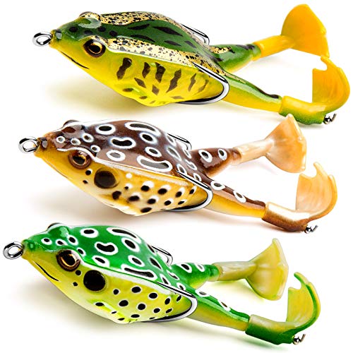 Topwater Frog Lure Bass Trout Fishing Lures Kit Set Realistic Prop Frog Soft Swimbait Floating Bait with Weedless Hooks for Freshwater Saltwater - color: 3-2