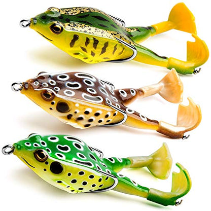 Topwater Frog Lure Bass Trout Fishing Lures Kit Set Realistic Prop Frog Soft Swimbait Floating Bait with Weedless Hooks for Freshwater Saltwater - color: 3-2
