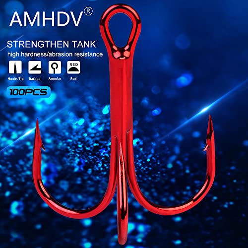 AMHDV 100pcs Treble Hooks Barbed Sharp Treble Hook for Freshwater and Saltwater - color: Red, size: 10# 100pcs