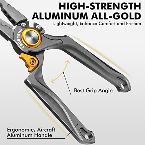 TRUSCEND Easy Use Lockable Fishing Pliers with Tungsten Carbide Cutter, Innovative Ergonomic Handy Handle, Saltwater Corrosion Resistant Teflon Coated Fishing Tool, Light Multi-Function Fishing Gear - color: D-gray
