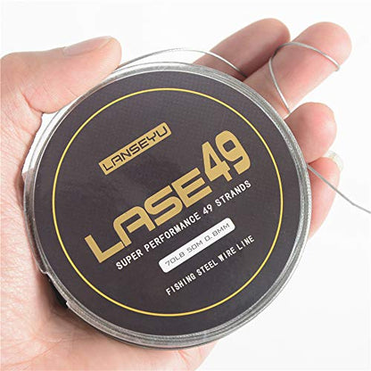 50M 44lb/70lb Test Stainless Steel Fishing Wire - 7x7 Strands, 0.6mm/0.8mm Trace Coating, Jigging Line - color: 0.8mm-70lb-50M