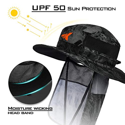 KastKing Sol Armis UPF 50 Boonie Hat - Sun Protection Hat, Fishing Hat, Beach & Hiking Hat, Paddling - color: T: Blackout, size: With Neck Shield