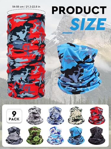 9 Pieces Men Balaclava Neck Gaiter Face Mask Summer Sun Protection Cooling Breathable Head Cover Scarf Bandana - color: Classic Camouflage