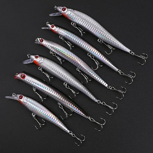 OROOTL Saltwater Fishing Lures Kit, 6 Pack Assorted Surf Fishing Jerkbait Minnow Lures Hard Baits Popper Plugs for Striped Bass Offshore Ocen Gear Tackle
