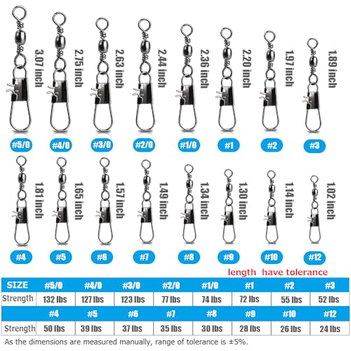 AMYSPORTS Fishing Tackle Barrel Swivel Snap High Strength Snap Swivel Saltwater Stainless Steel Fishing Barrel Snaps Interlock Snaps Freshwater Leader Lure Connnector Accessories - size: Size1 (72lb) 50 pcs