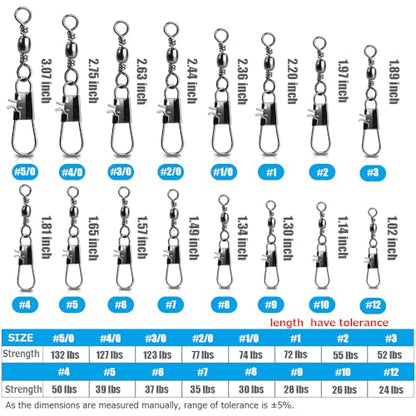 AMYSPORTS Fishing Tackle Barrel Swivel Snap High Strength Snap Swivel Saltwater Stainless Steel Fishing Barrel Snaps Interlock Snaps Freshwater Leader Lure Connnector Accessories - size: Size1/0 (74lb) 50 pcs