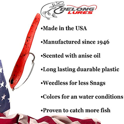 DELONG LURES 3" Weedless Tadpole Fishing Lures for Bass, Crappie, Bluegill, Perch, and Trout, Slow Sinking Life Like Fishing Baits Scented Pre Rigged Fishing Gear - color: Red Bug