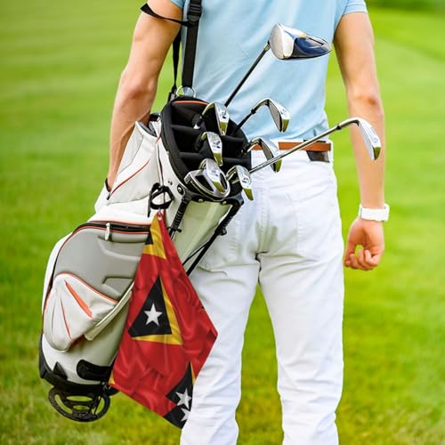 Supdreamc 24x16 Inch Microfiber Golf Towel with Clip, East Timor Flag, Super Absorbent Fast Drying for Wiping Clubs & Personal Use on Golf Course - color: Style (107)