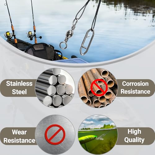 Atibin Steel Wire Fishing Leader Lure Stainless Snap Fishing Leaders Freshwater Saltwater Swivel Leader Wire Strong Black Nickel - size: Size #1 (5.9in-20lb) 50pcs