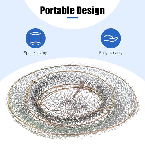2 Pack Galvanized Steel Wire Fish Baskets, Collapsible Wire Fish Baskets, Portable Fishing Basket Fishing Net Cage