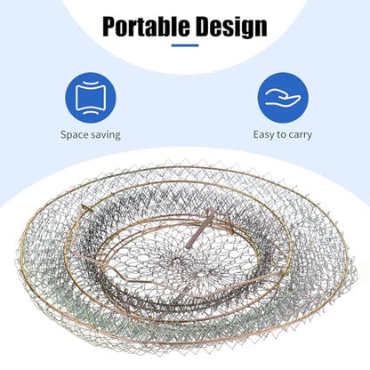 2 Pack Galvanized Steel Wire Fish Baskets, Collapsible Wire Fish Baskets, Portable Fishing Basket Fishing Net Cage