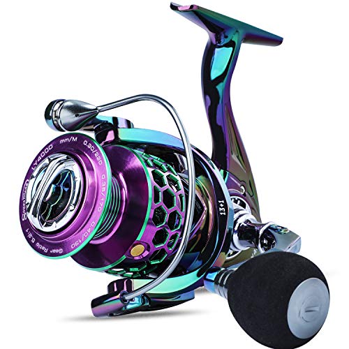 Sougayilang Colorful Fishing Reel 13 +1 BB Light Weight Ultra Smooth Powerful Spinning Reels, with CNC Line Management Graphite Frame, for Freshwater - size: LY1000