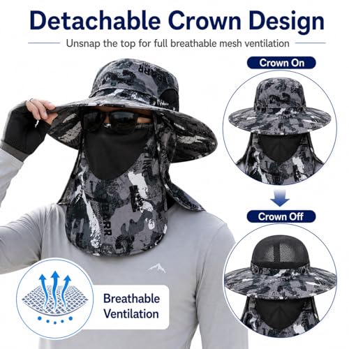 Sun Hat Unisex Face Coverage Shield Neck Flap Cap Garden Lawn Work Sports Hiking Fishing Hats - color: Dark Gray Graffiti