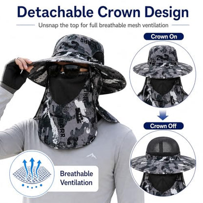 Sun Hat Unisex Face Coverage Shield Neck Flap Cap Garden Lawn Work Sports Hiking Fishing Hats - color: Dark Gray Graffiti