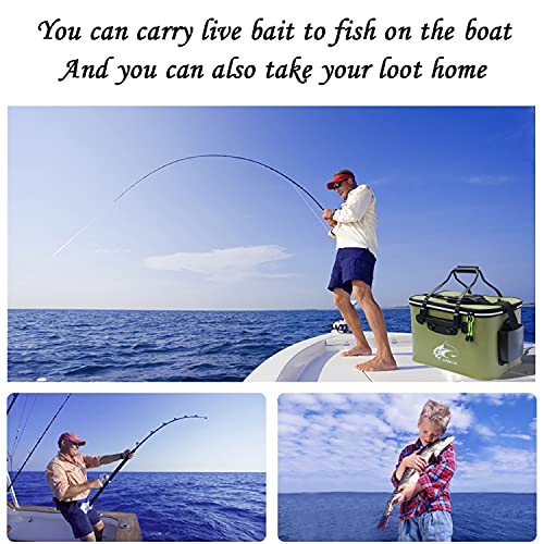 Fishing Bucket,Foldable Fish Bucket, Multi-Functional EVA Fishing Bag for Outdoor, Live Fish Lures Bucket and Fish Protection Bucket,10GAL/8GAL/6GAL/4.8GAL/3GAL Live Fish Container (6GAL/ArmyGreen) - color: 6gal/Armygreen
