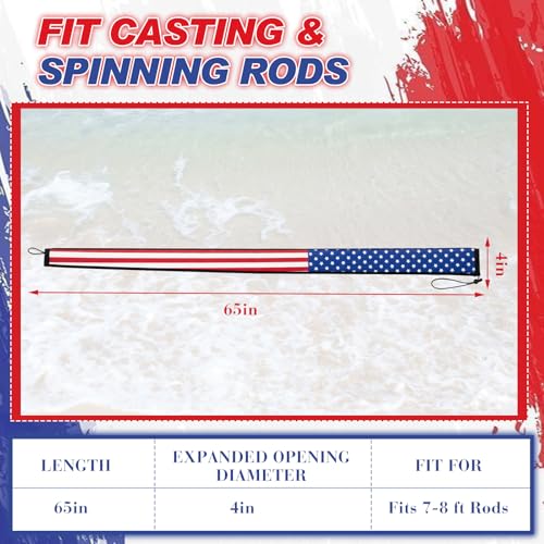 Outus 6 Pack Neoprene Fishing Rod Sleeves, 65 Inch Tangle-Free Covers, Protective Sock for Spinning Casting Rods, Travel Storage
