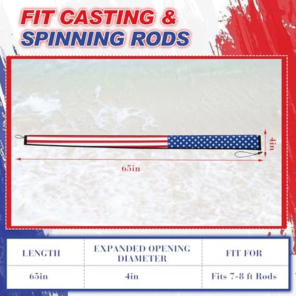 Outus 6 Pack Neoprene Fishing Rod Sleeves, 65 Inch Tangle-Free Covers, Protective Sock for Spinning Casting Rods, Travel Storage