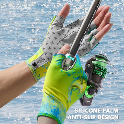 BASSDASH Unisex UPF 50+ Half Finger Sun Gloves Fingerless Breathable UV Protection for Fishing Hiking Kayaking Rowing FG02 - color: Mahi, size: X-Large