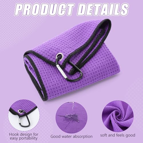 Batiyeer 30 Pcs Golf Towels Bulk for Bags 16'' x 16'' Microfiber Fabric Golf Towel with Clip Waffle Pattern for Men Mini Tournament Fitness Yoga Camping (Purple) - color: Purple