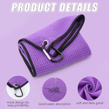 Batiyeer 30 Pcs Golf Towels Bulk for Bags 16'' x 16'' Microfiber Fabric Golf Towel with Clip Waffle Pattern for Men Mini Tournament Fitness Yoga Camping (Purple) - color: Purple