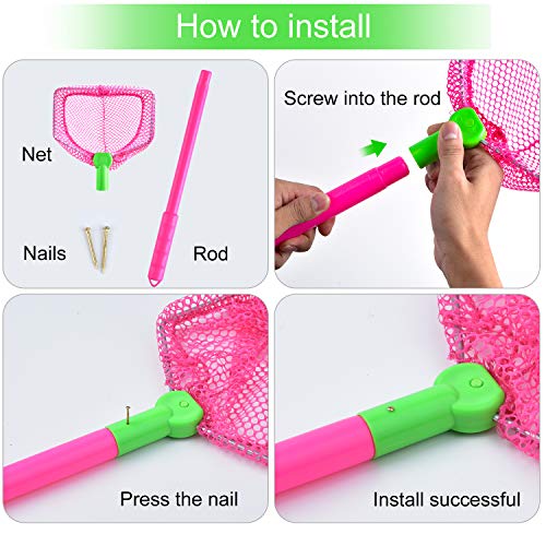 Coopay 2 Pieces Butterflies Kids Fishing Net Catching Bug Floating Bait Beach Nets for Outdoor Playing - color: Rose Red + Orange
