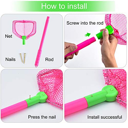 Coopay 2 Pieces Butterflies Kids Fishing Net Catching Bug Floating Bait Beach Nets for Outdoor Playing - color: Blue + Rose Red