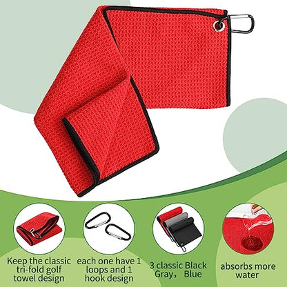 Batiyeer 30 Pcs Bulk Golf Towels for Golf Bags 16'' x 16'' Microfiber Fabric Golf Towel Waffle Pattern with Clip for Bags Men Mini Tournament Fitness Yoga Camping(Black, Gray, Red) - color: Black, Gray, Red