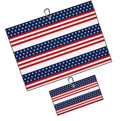 Blue Red White Flag Golf Towel for Golf's Bags Carts American Flag Golf Towels with Clip Stripe Pattern Waffle Towels Flags Print Cleaning Cloth 2 Packs for Men Golfer, Birthday Present - color: Navy Blue White