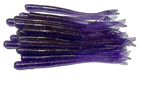 20 Pcs 4-1/2" Drop Shot Finesse Worms (Scent, Float), Soft Plastic Worms, Bass Fishing Worms - color: Junebug Lite