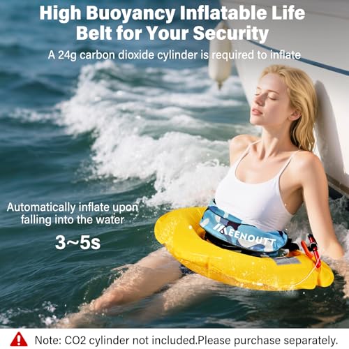 Automatic Inflatable Belt Pack Water Sports Jacket Waist Belt PFD for SUP Paddleboarding Fishing Boating Kayaking（fit 80-330 lbs） (Blue camouflage) - color: Blue camouflage