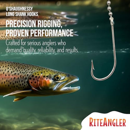 Rite Angler O'Shaughnessy Long Shank Hooks 50-Pack for Inshore and Offshore Fishing, Trolling in Saltwater and Freshwater, Assorted Sizes #2, 1, 1/0, 2/0, 3/0, 4/0, 5/0, 6/0, 7/0, 8/0, 9/0, 10/0 - size: 2/0